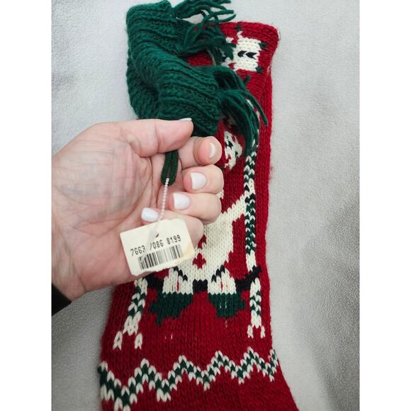 Vintage Long Crochet Christmas Stocking Red Green Snowman Taiwan Tassle - Picture 6 of 11